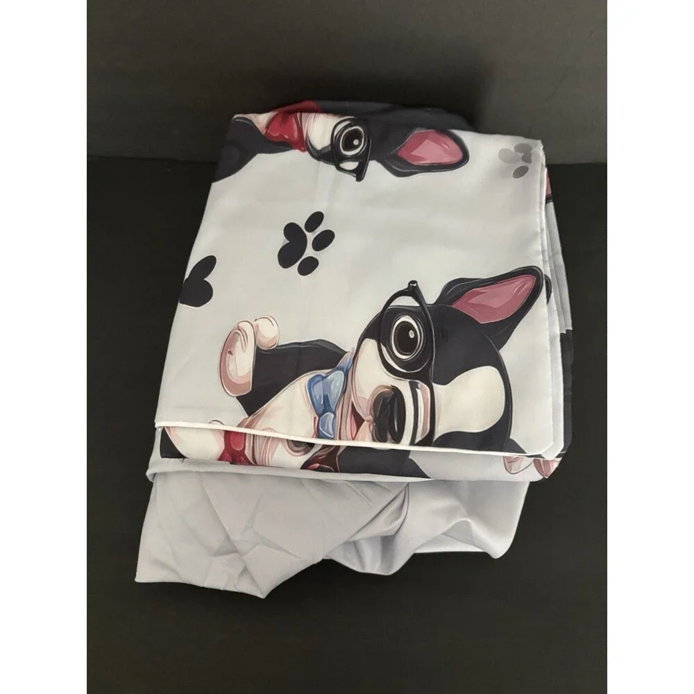 Frenchie dog Theme Print Bedding full size bottom Sheet 2 matching pillow cases